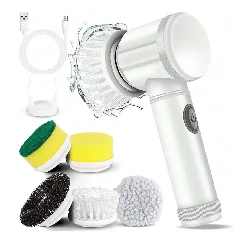 Cordless Electric Spin Scrubber with 5 Replaceable Brush Heads – Waterproof Cleaning Brush for Kitchen & Bathroom