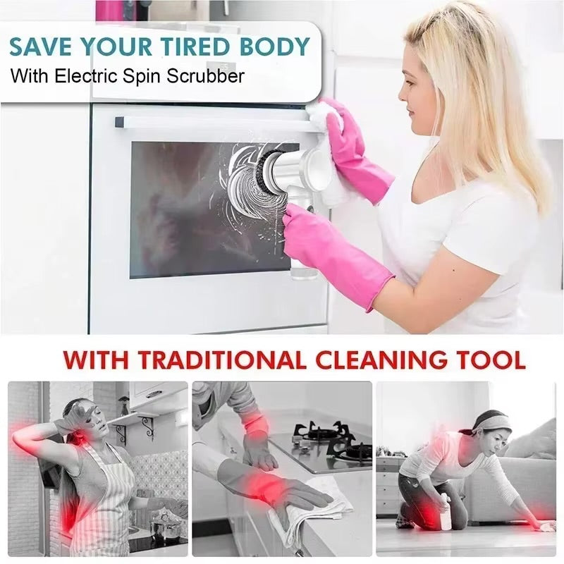 Cordless Electric Spin Scrubber with 5 Replaceable Brush Heads – Waterproof Cleaning Brush for Kitchen & Bathroom
